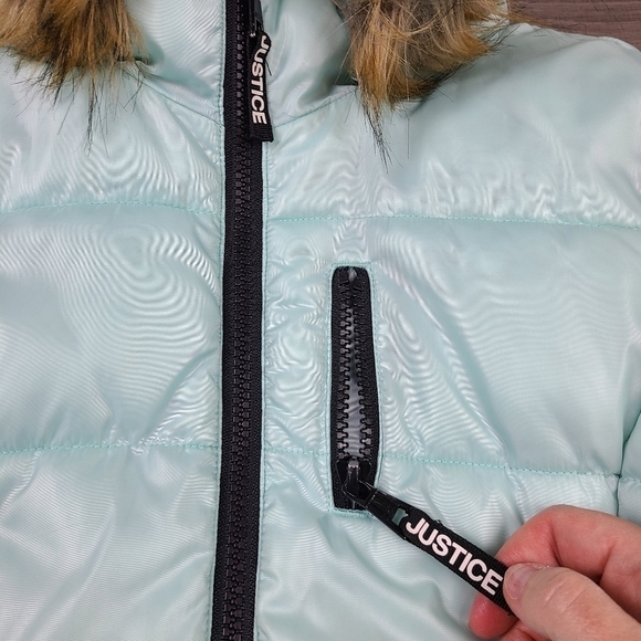 JUSTICE Girls' Teal Hooded Puffer Winter Coat Size 12 - Picture 5 of 16